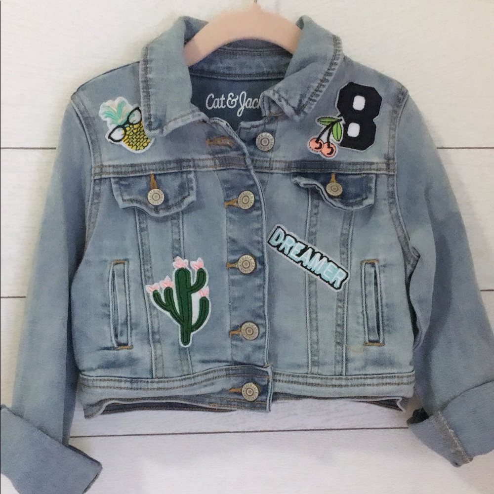 Cat and Jack cropped denim jacket with appliqués